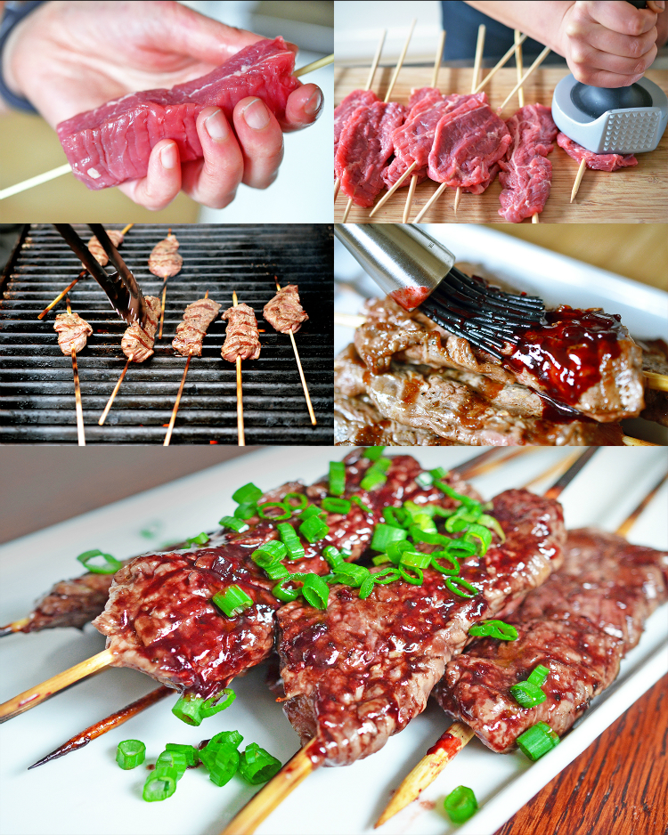 Smashed Steak Skewers with Cherry Barbecue Sauce by Michelle Tam http://nomnompaleo.com